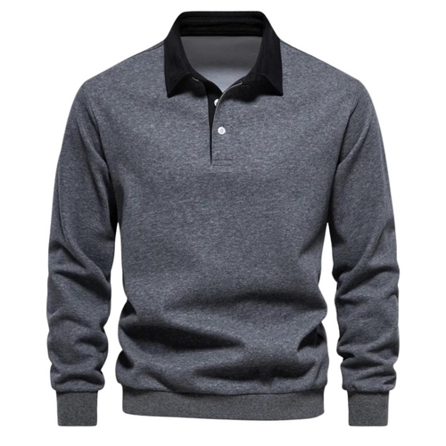 Herren Polo Sweatshirt Retro Style Med Kontrasterende Krave 0