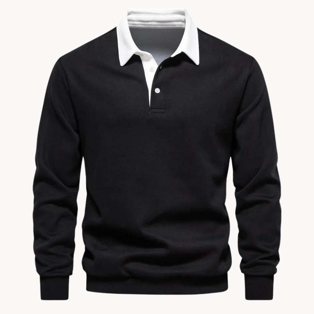 Herren Polo Sweatshirt Retro Style Med Kontrasterende Krave 2