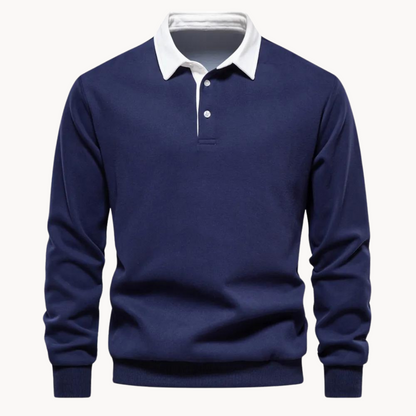 Herren Polo Sweatshirt Retro Style Med Kontrasterende Krave 3