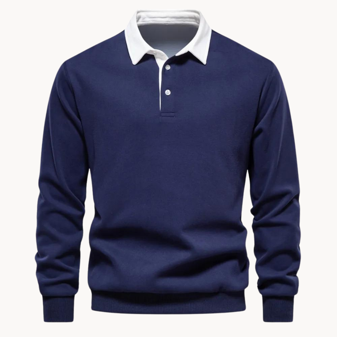 Herren Polo Sweatshirt Retro Style Med Kontrasterende Krave 3