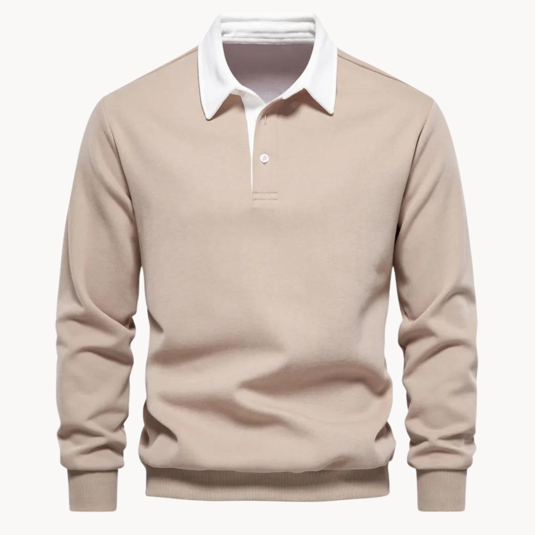 Herren Polo Sweatshirt Retro Style Med Kontrasterende Krave 4