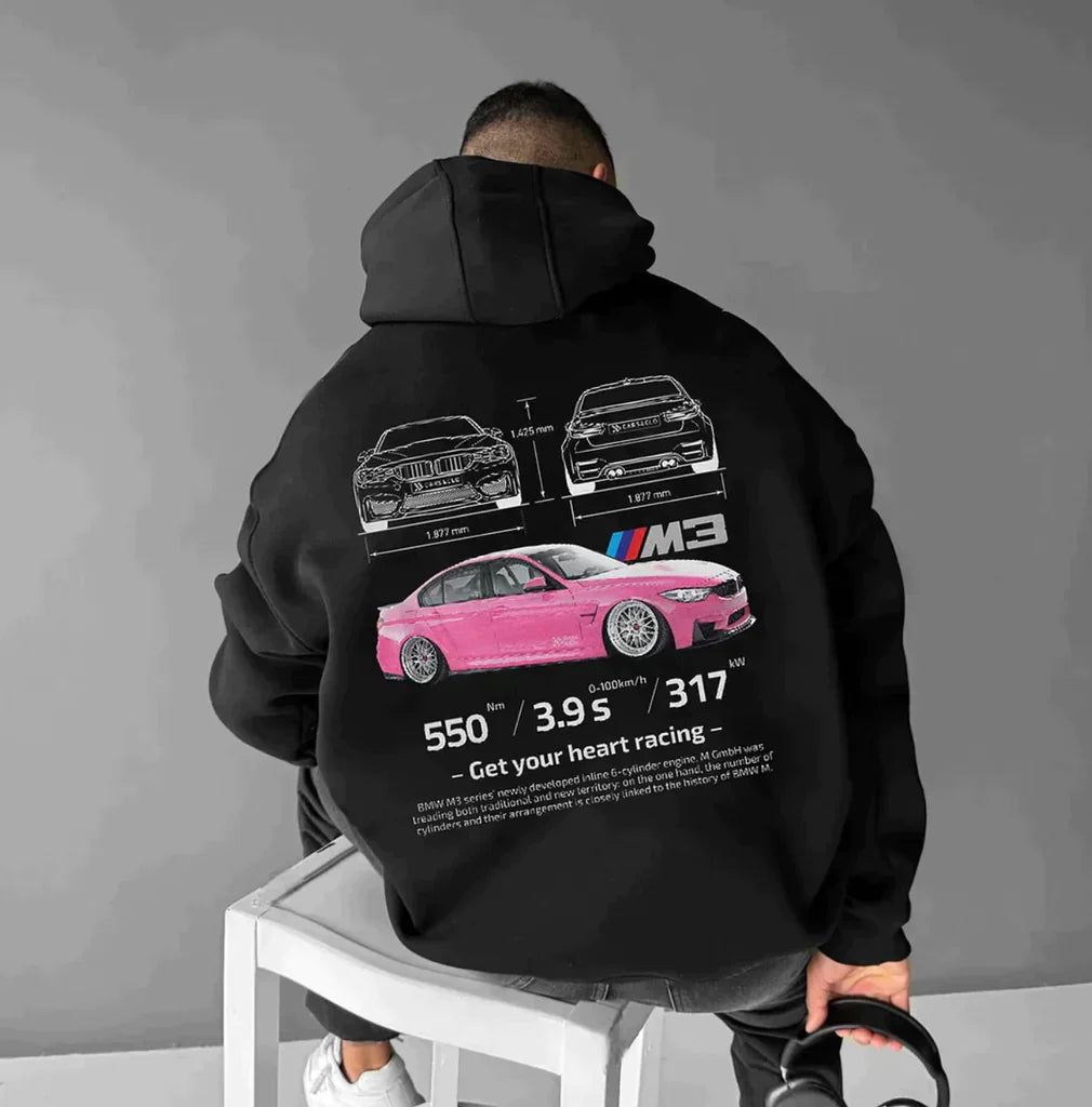 Hoodies Mænd Oversized Med Raceprint Blød Bomuldsblanding 4