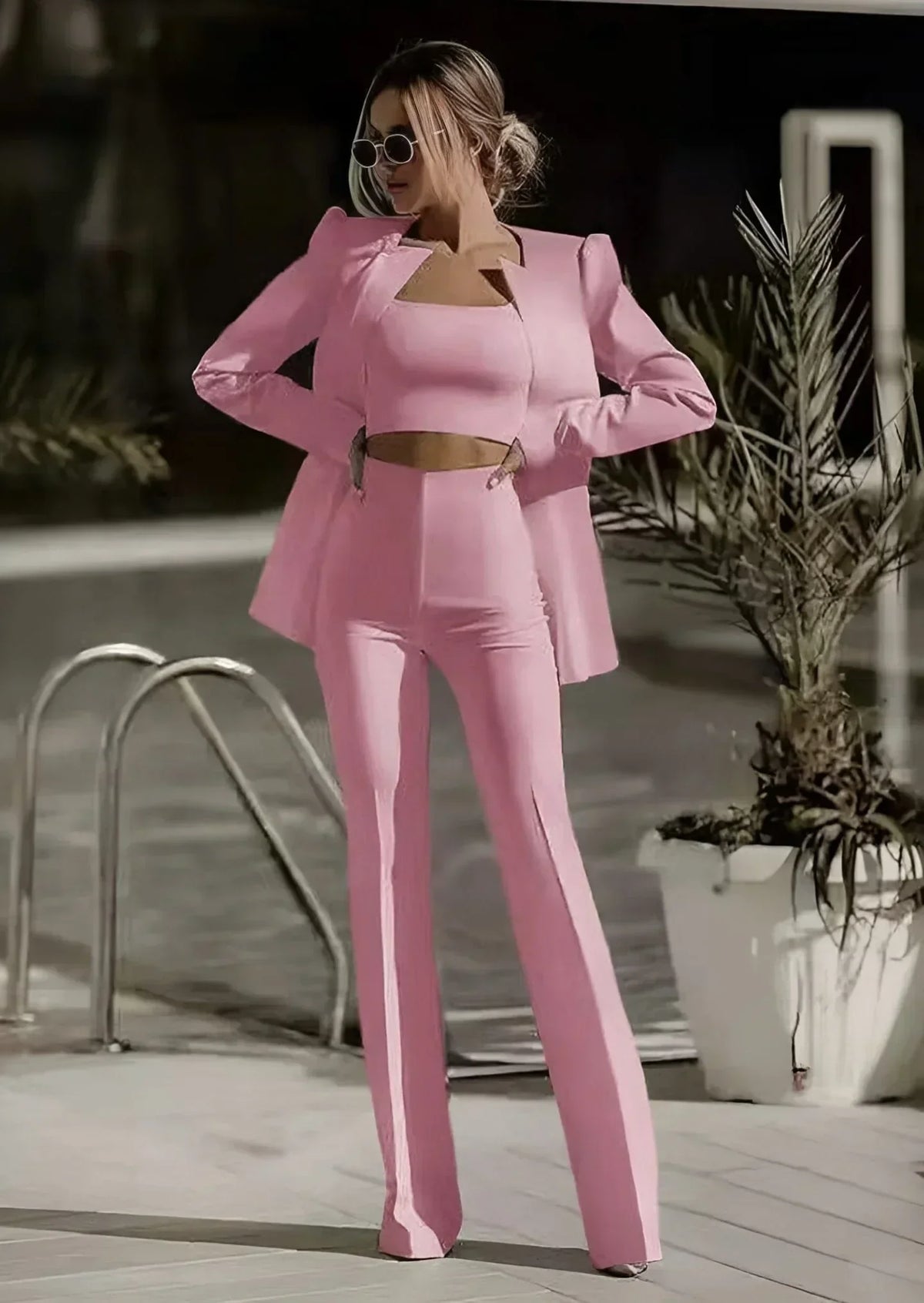 Variant image for Kvinders 3-delt Sæt Blazer Top Bukser Kvalitetsmateriale-13