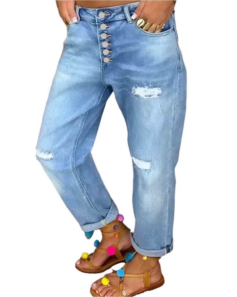 Kvinders Løse Jeans Casual 100% Bomuld-1