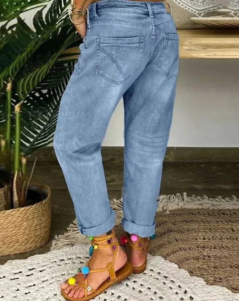 Kvinders Løse Jeans Casual 100% Bomuld-3
