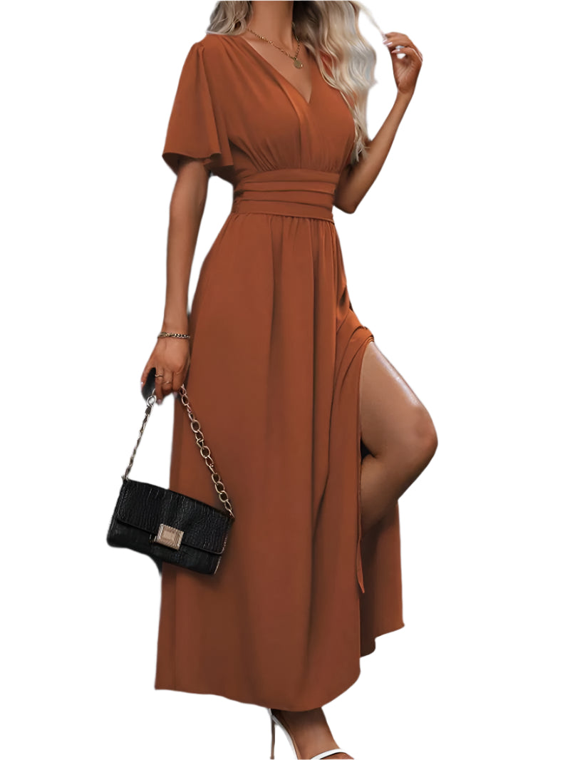 Kvinders Kjole Rynket Krave Plisseret Talje Blødt Stof-1