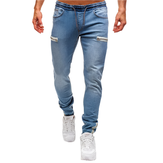 Herre Joggingbukser Denim med Lynlås Detaljer og Behagelig Pasform