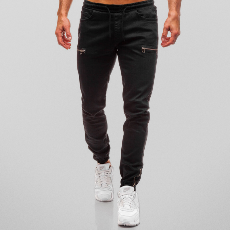 Herre Joggingbukser Denim med Lynlås Detaljer og Behagelig Pasform