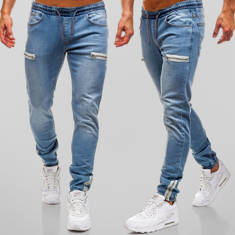 Herre Joggingbukser Denim med Lynlås Detaljer og Behagelig Pasform
