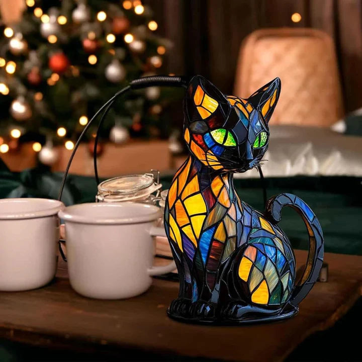 Kattebordlampe Farvet Glas Kunstnerisk Design Med Blødt Lys 1