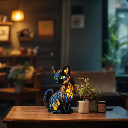 Kattebordlampe Farvet Glas Kunstnerisk Design Med Blødt Lys 3