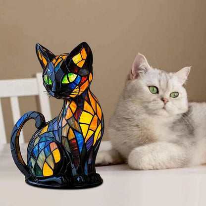Kattebordlampe Farvet Glas Kunstnerisk Design Med Blødt Lys 5
