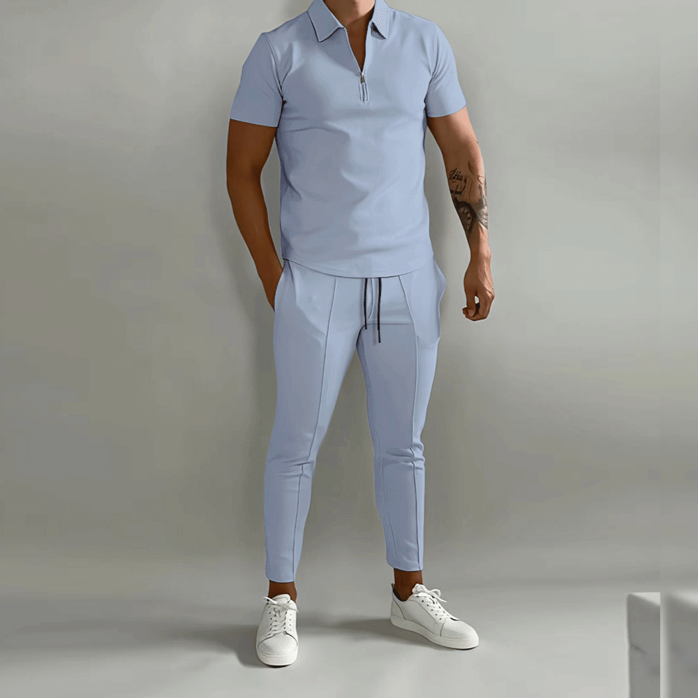Herre Joggingpak Sporty Stil Halv Zipper Blødt Åndbart Stof-2
