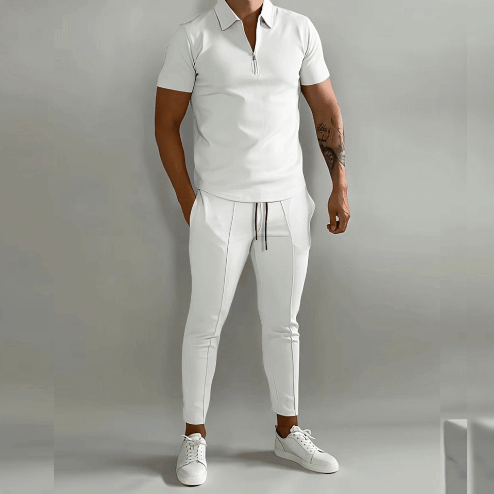Herre Joggingpak Sporty Stil Halv Zipper Blødt Åndbart Stof-5