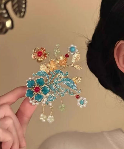 Kvinde Hårnål med Blomster og Perle Detaljer 1