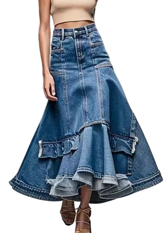 Kvinders A-Line Nederdel i Denim med Høj Talje 0