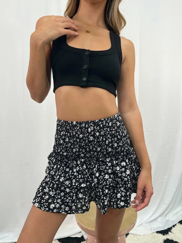 Kvinders A-line Skirt Ruffled Floral Polyester 9