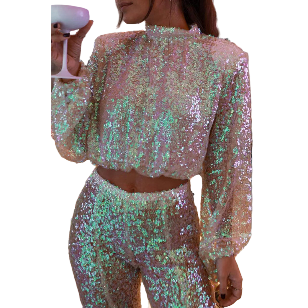 Kvinders Aften Sæt Rullekrave Blødt Stof 0