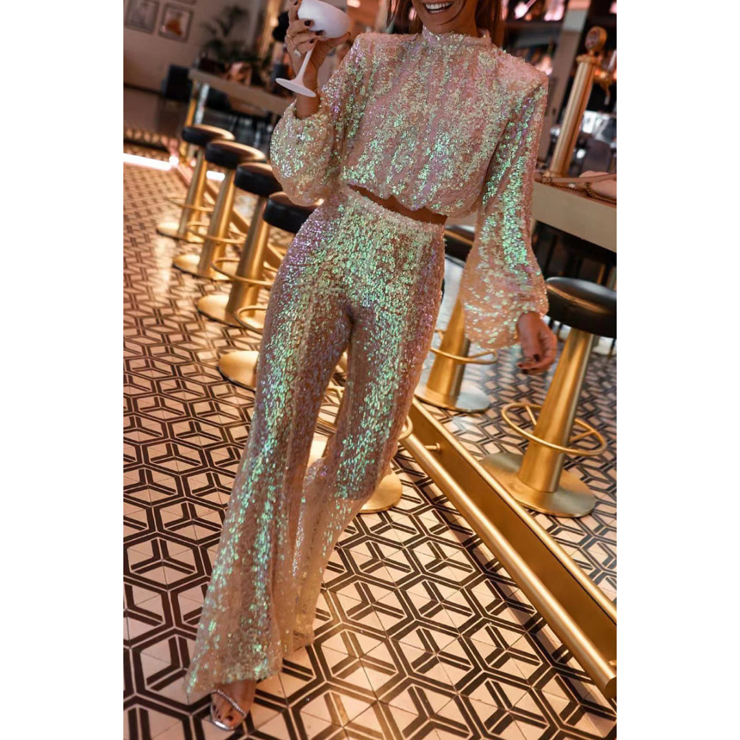 Kvinders Aften Sæt Rullekrave Blødt Stof 1