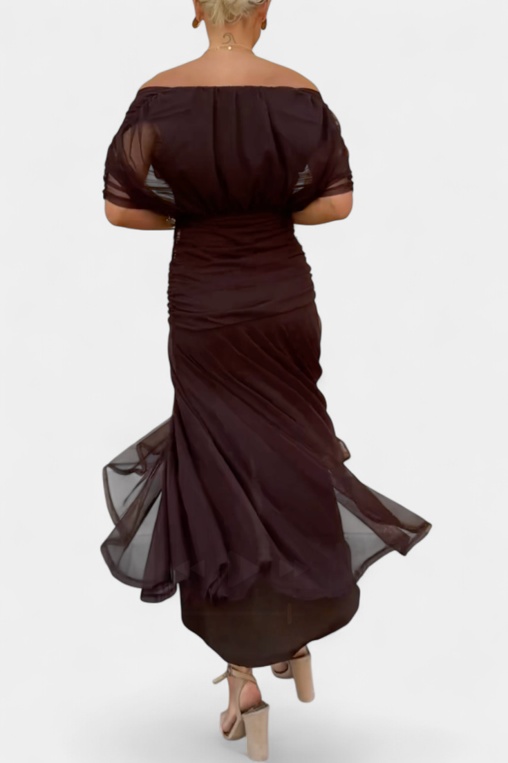 Kvinders Aftenkjole Off-Shoulder Yndefuld Draperet Design 7
