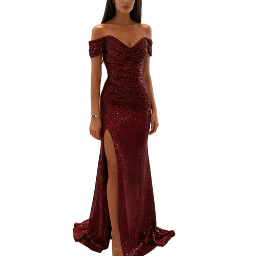 Kvinders Aftenkjole Off Shoulder Med Slids Pailletter 0