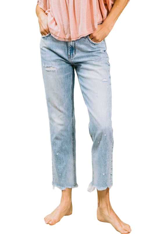 Kvinders Ankel Straight Leg Jeans Høj Talje Denim 0