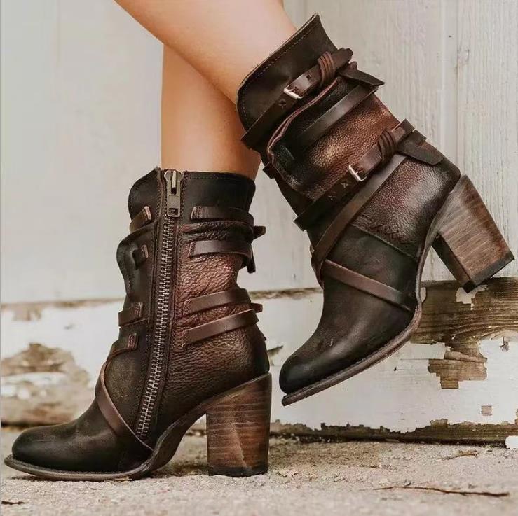 Kvinders Ankelstøvler Chunky Hæl med Distressed Detalje 1