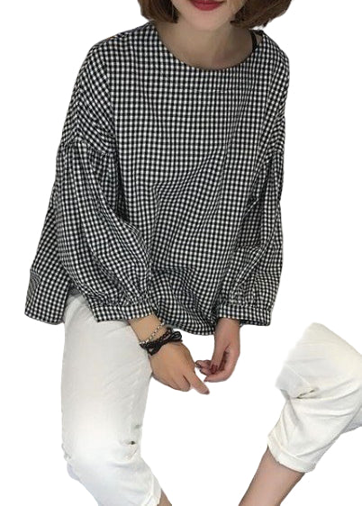Kvinders Asymmetrisk Bluse i Ternet Design 0