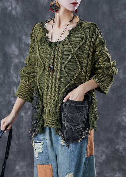 Kvinders Asymmetrisk Denim Sweater i Patchwork Stil 2