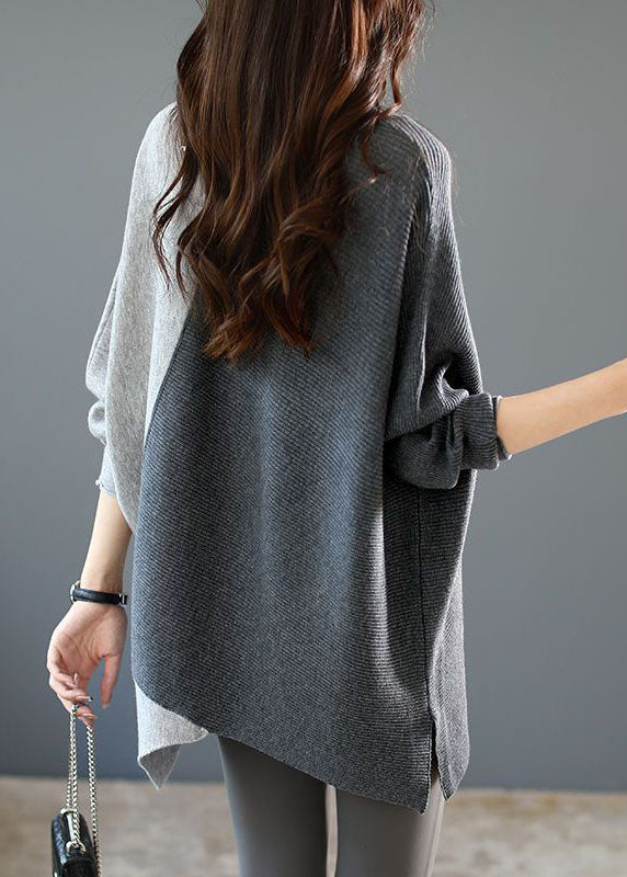 Kvinders Asymmetrisk Strikskjorte Patchwork Design 2