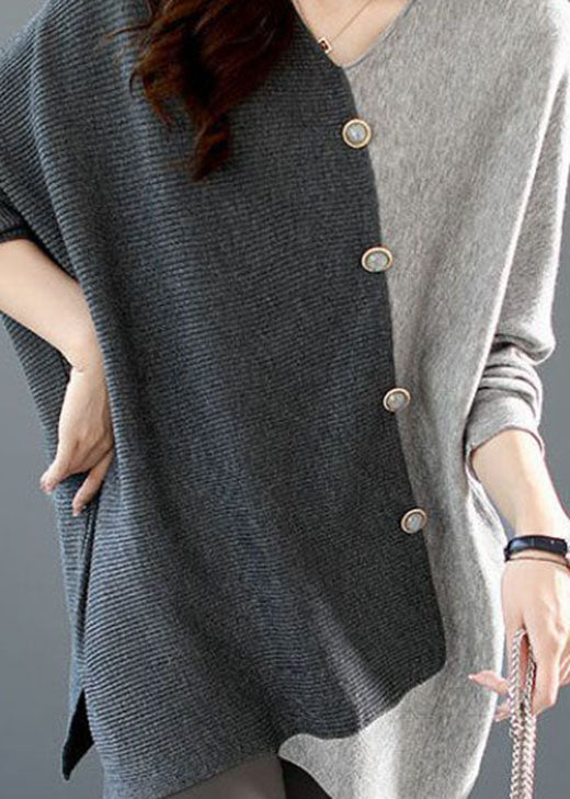 Kvinders Asymmetrisk Strikskjorte Patchwork Design 3