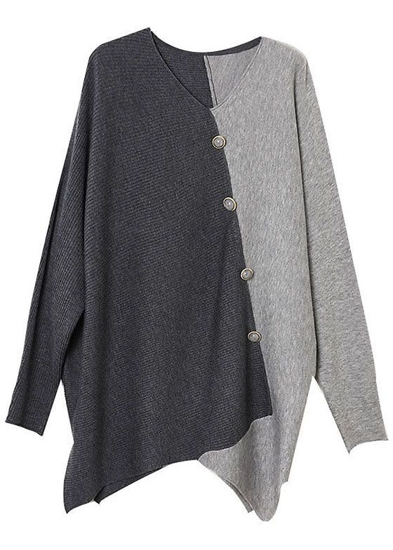 Kvinders Asymmetrisk Strikskjorte Patchwork Design 4