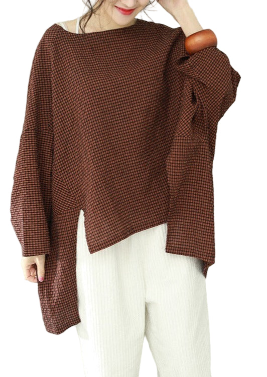 Kvinders Asymmetrisk Top i Plaid Design 0