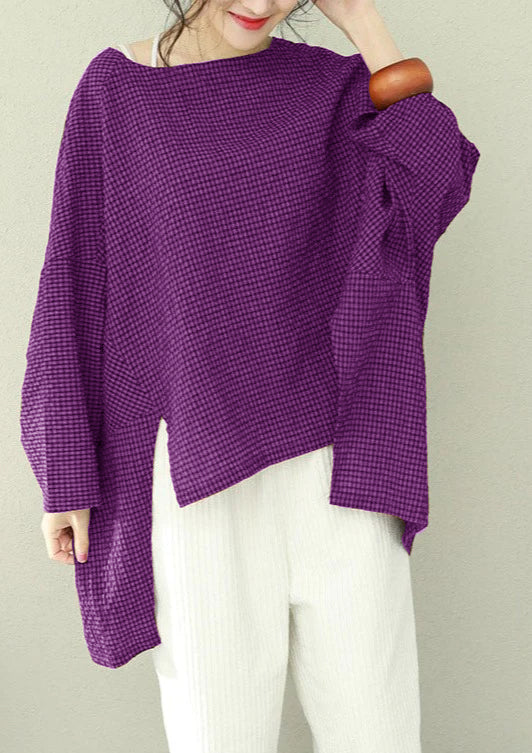 Kvinders Asymmetrisk Top i Plaid Design 5