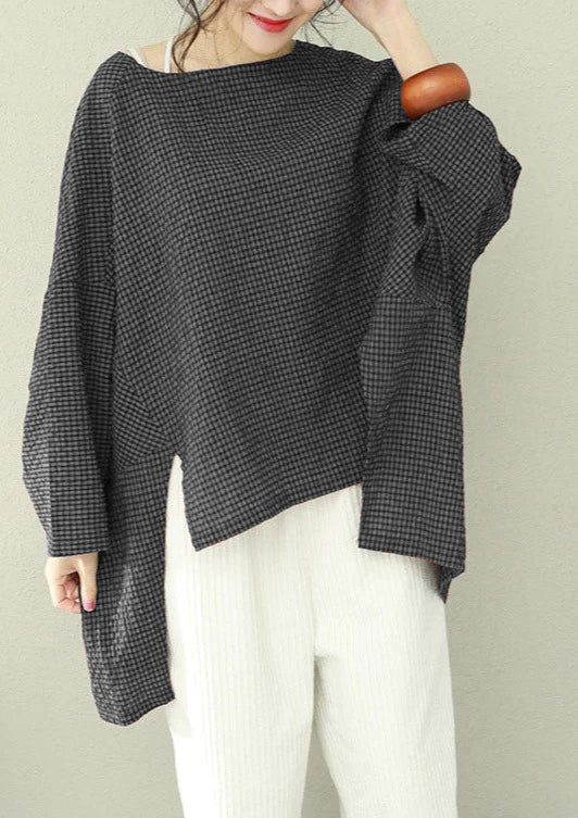 Kvinders Asymmetrisk Top i Plaid Design 6