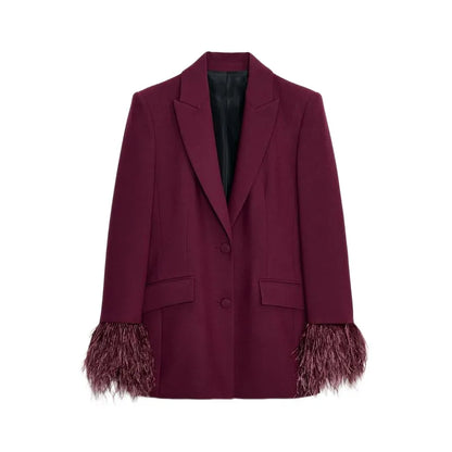 Kvinders Blazer Bukser Sæt med Revers 9