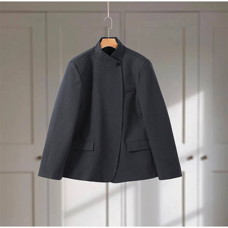 Kvinders Blazer Bukser Sæt med Stand Krave 7