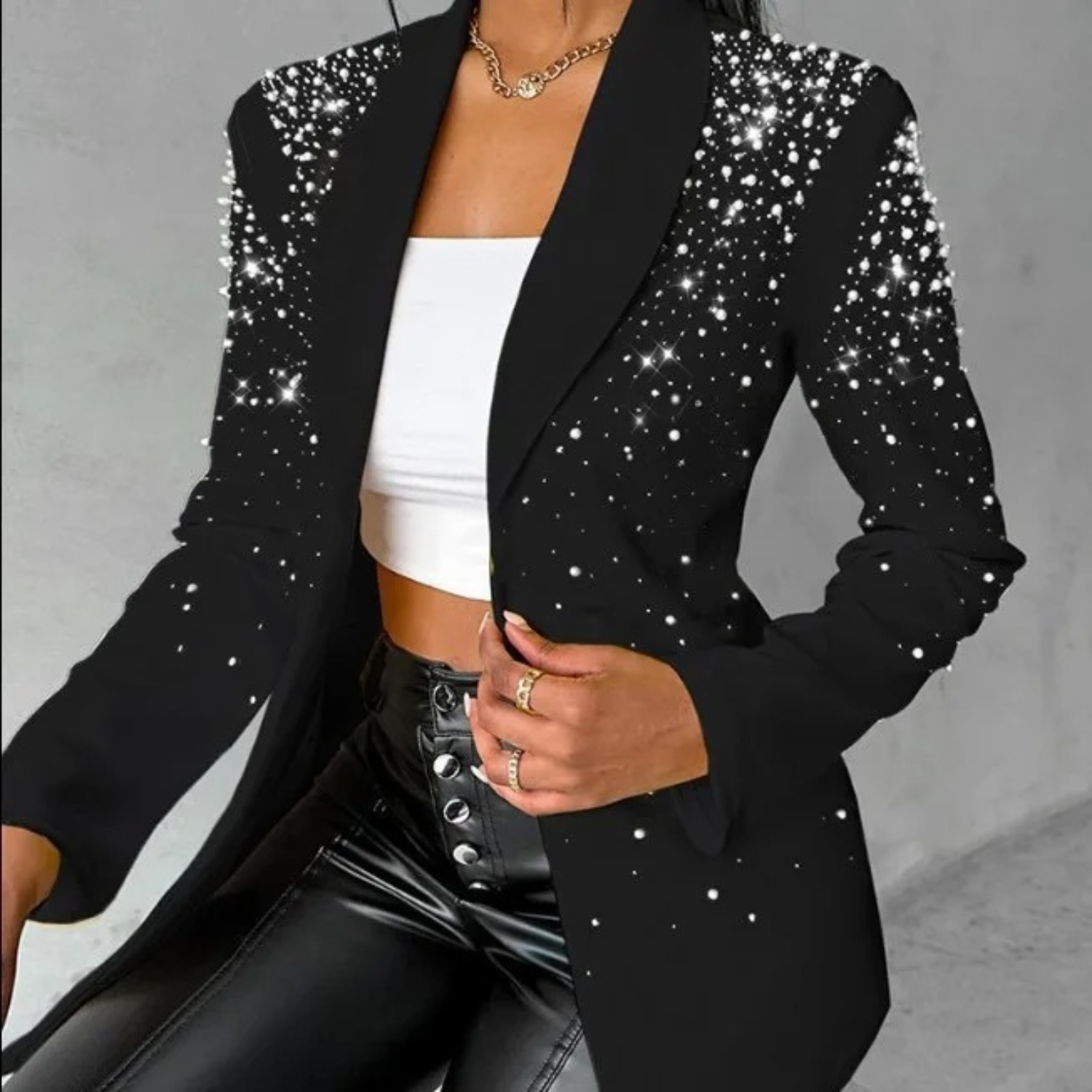 Kvinders Blazer Med Perledetaljer Elegant 1