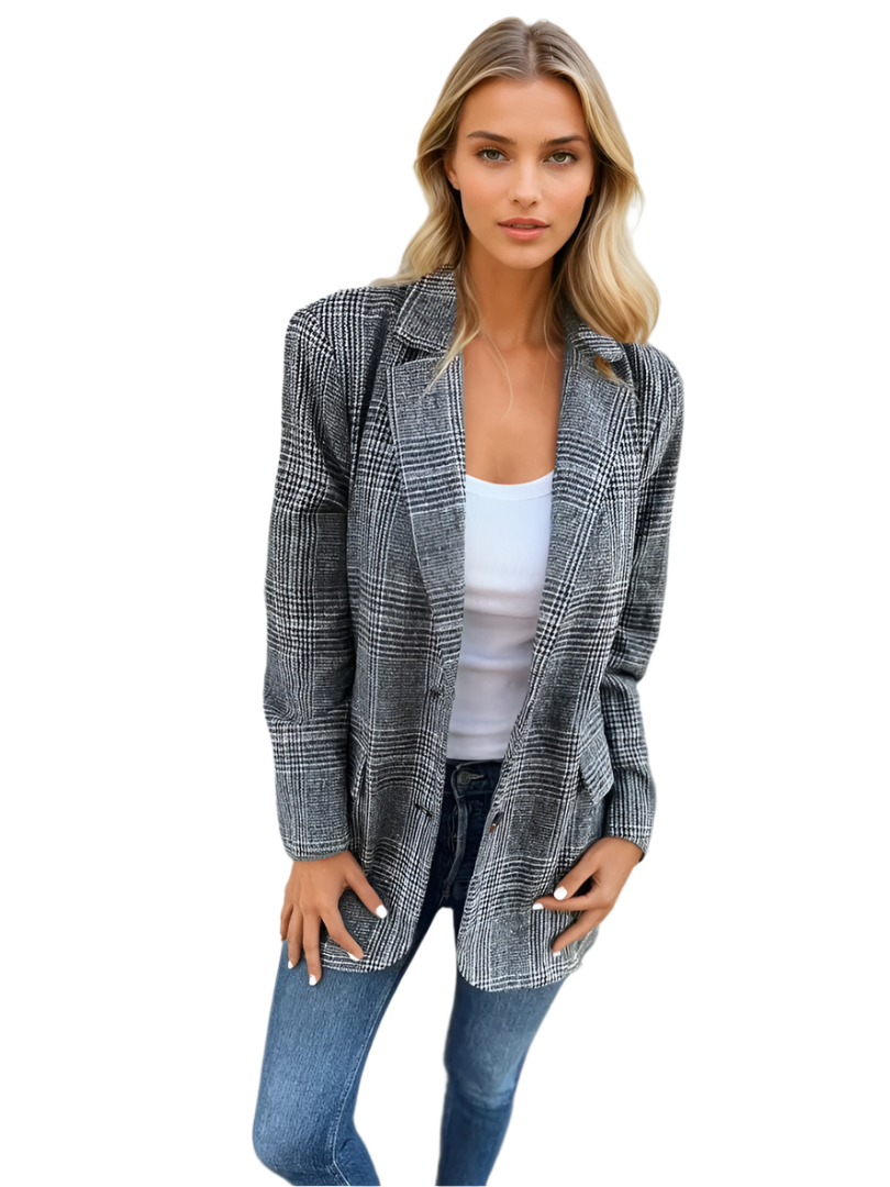 Kvinders Blazer Tjekket Blødt Stof Moderne Pasform 0