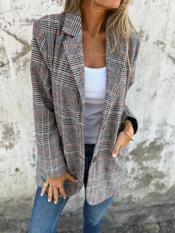 Kvinders Blazer Tjekket Blødt Stof Moderne Pasform 2