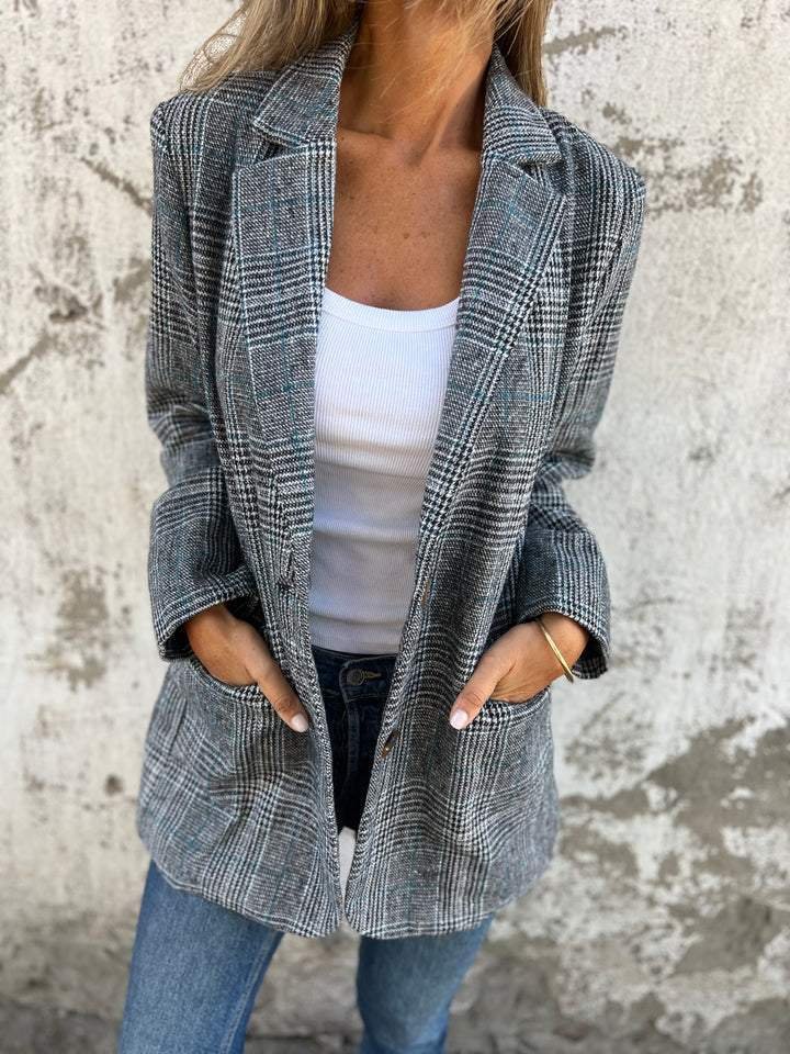 Kvinders Blazer Tjekket Blødt Stof Moderne Pasform 4