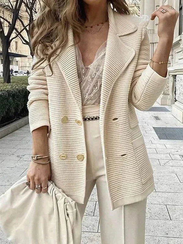 Kvinders Blazer med Revers og Knapper Klassisk Langærmet 2