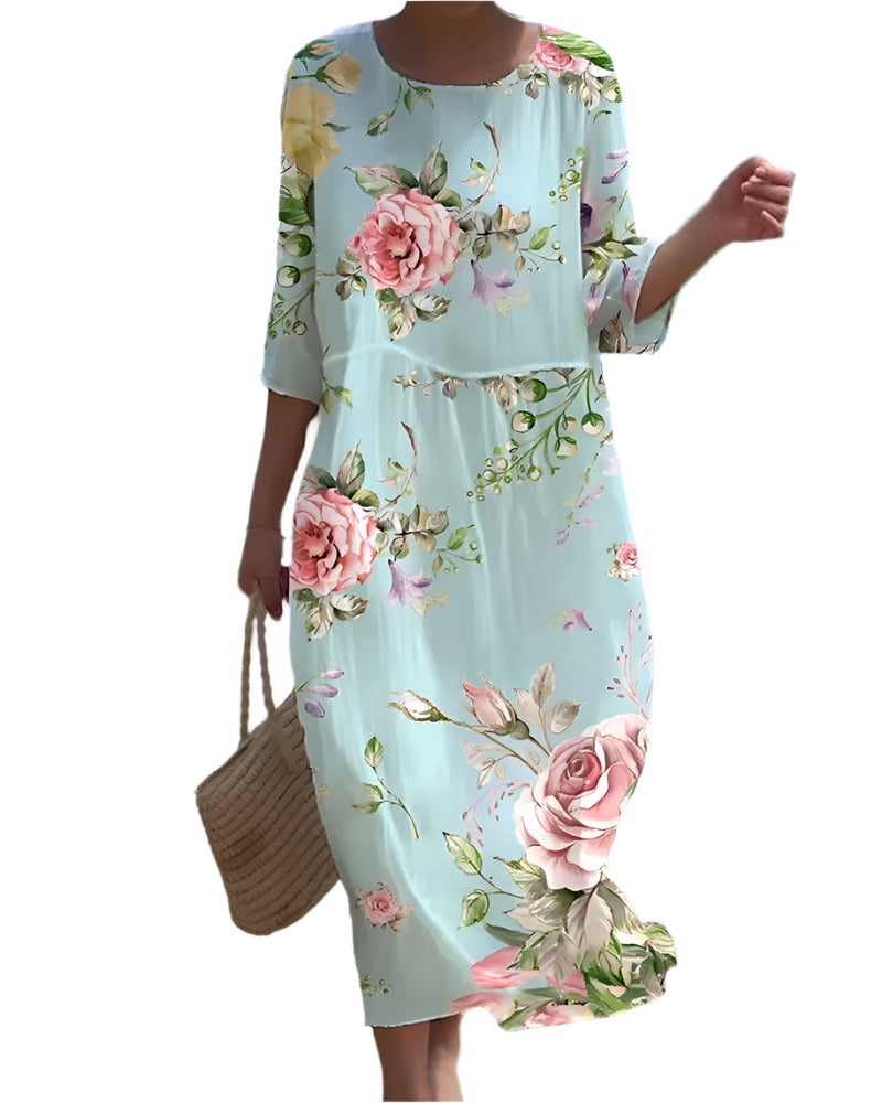 Kvinders Blomstret Kjole Elegant Let Stof 0