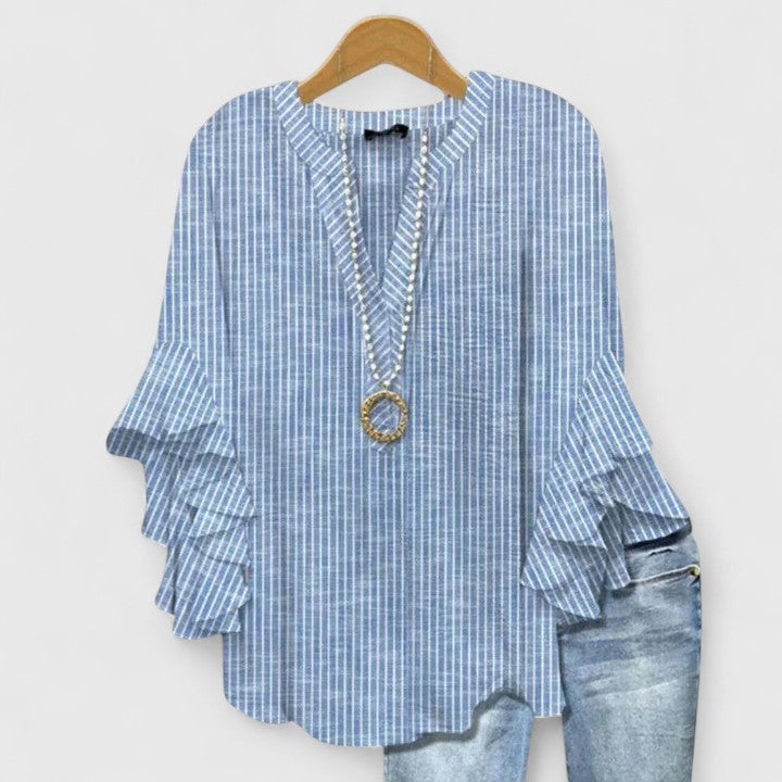 Kvinders Bluse Blomsterprint Flæsede Ærmer Casual 2