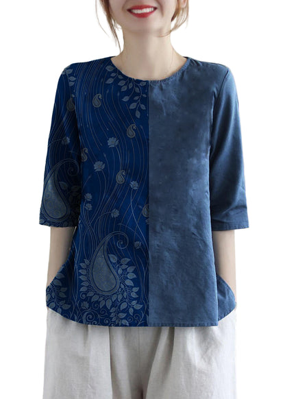 Kvinders Bluse O-Hals med Broderi og Halværmet Design 5