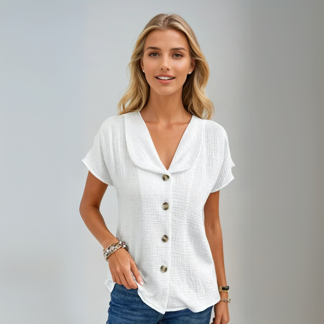Kvinders Bluse med Krave og Knapper 0