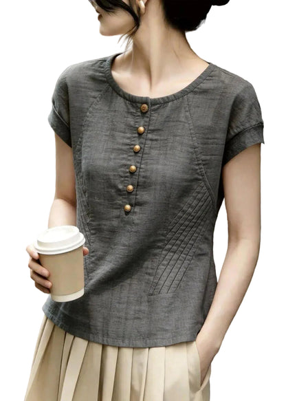 Kvinders Bluse med O-hals og Rynket Design Plus Size 0