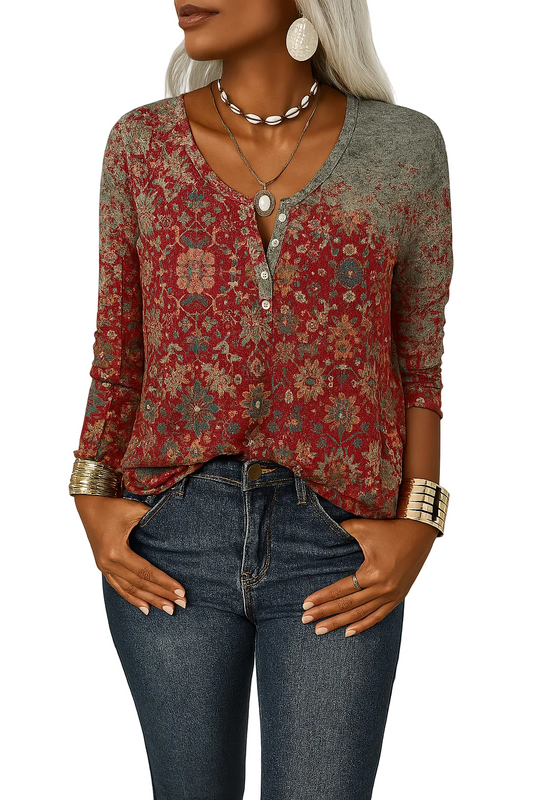 Kvinders Boho Bluse med Blomsterdesign 0