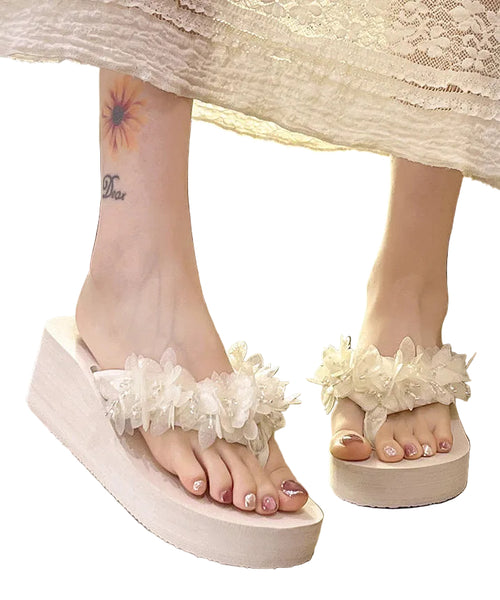 Kvinders Boho Platform Flip Flops med Blomsterdetaljer 0