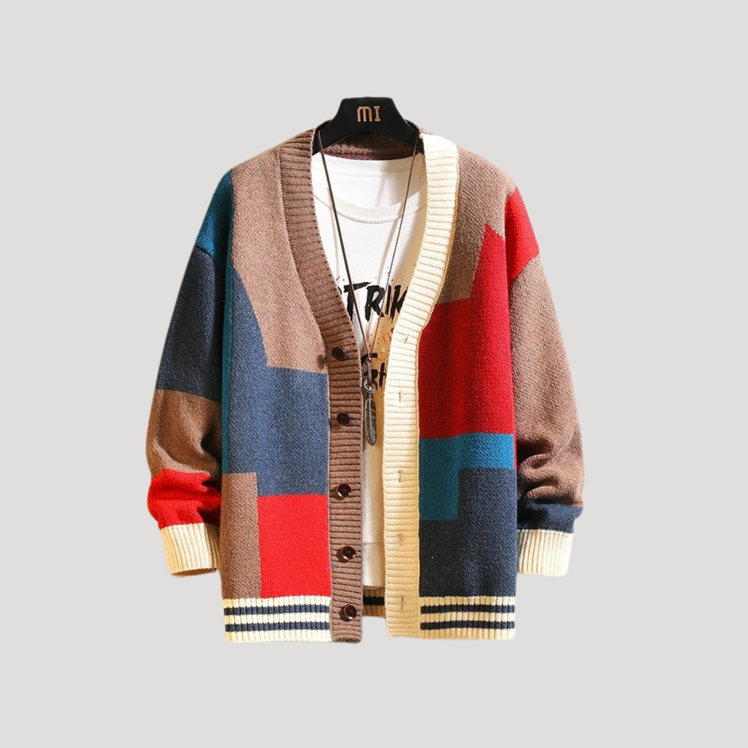 Kvinders Cardigan med Knapper i Farveblok Design 1
